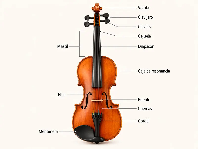Esquema con las partes del violín 